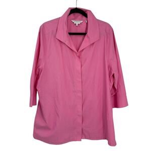 Foxcroft 18W Button Up Shirt Pink Non Iron Cotton 3/4 Sleeve Heritage fit 2